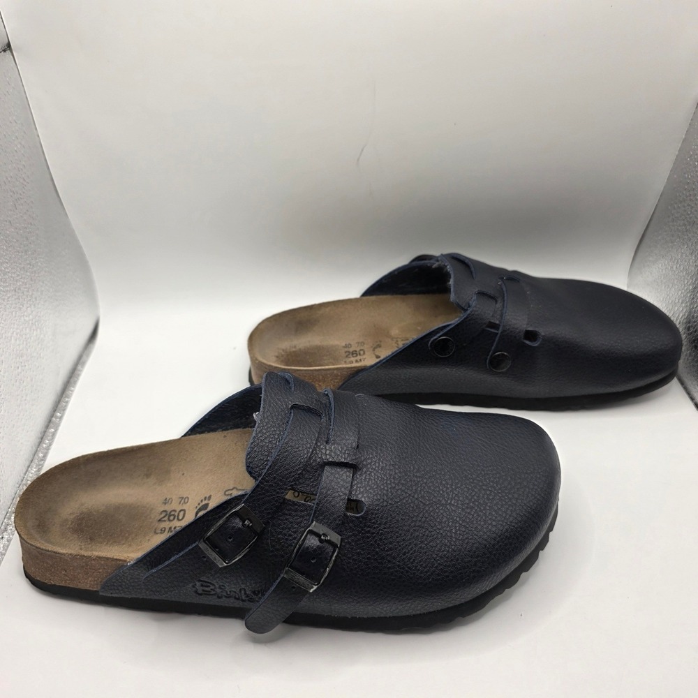 Birkis by Birkenstock Navy Blue Pebbled Double Buckle Clogs Mules Women 9 Men 7 - Picture 4 of 9